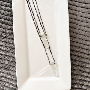 NEW Black Metal Chain Layered Crystal Quartz Point Necklace Boho Witch